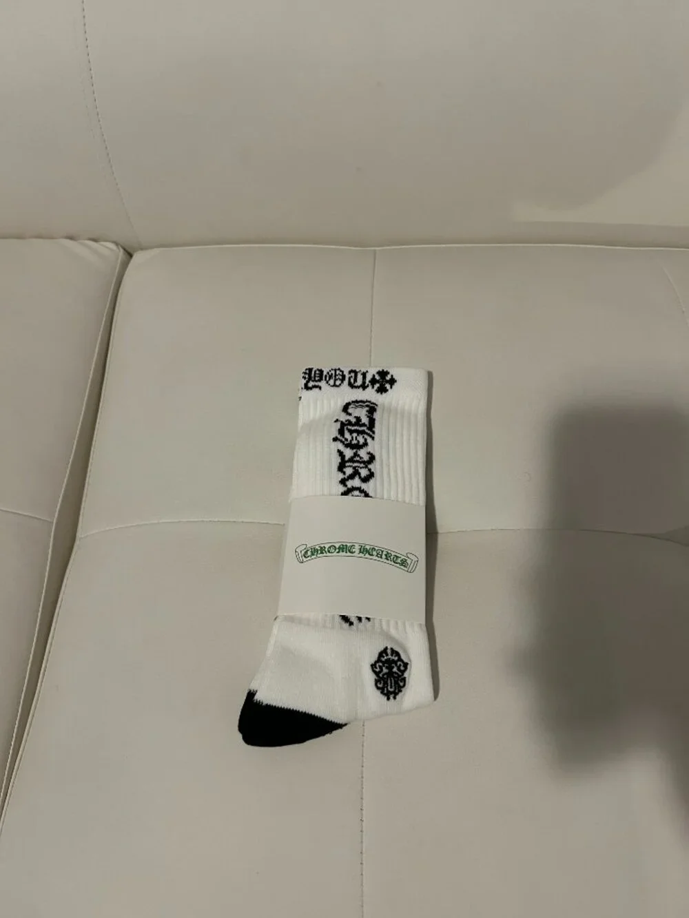 Chrome Hearts White Crew Socks with Black Accents and Logo